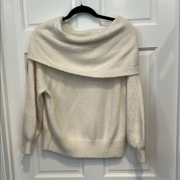 Anthropologie Cream Off-the-Shoulder Sweater Cozy Knit - Picture 2 of 5